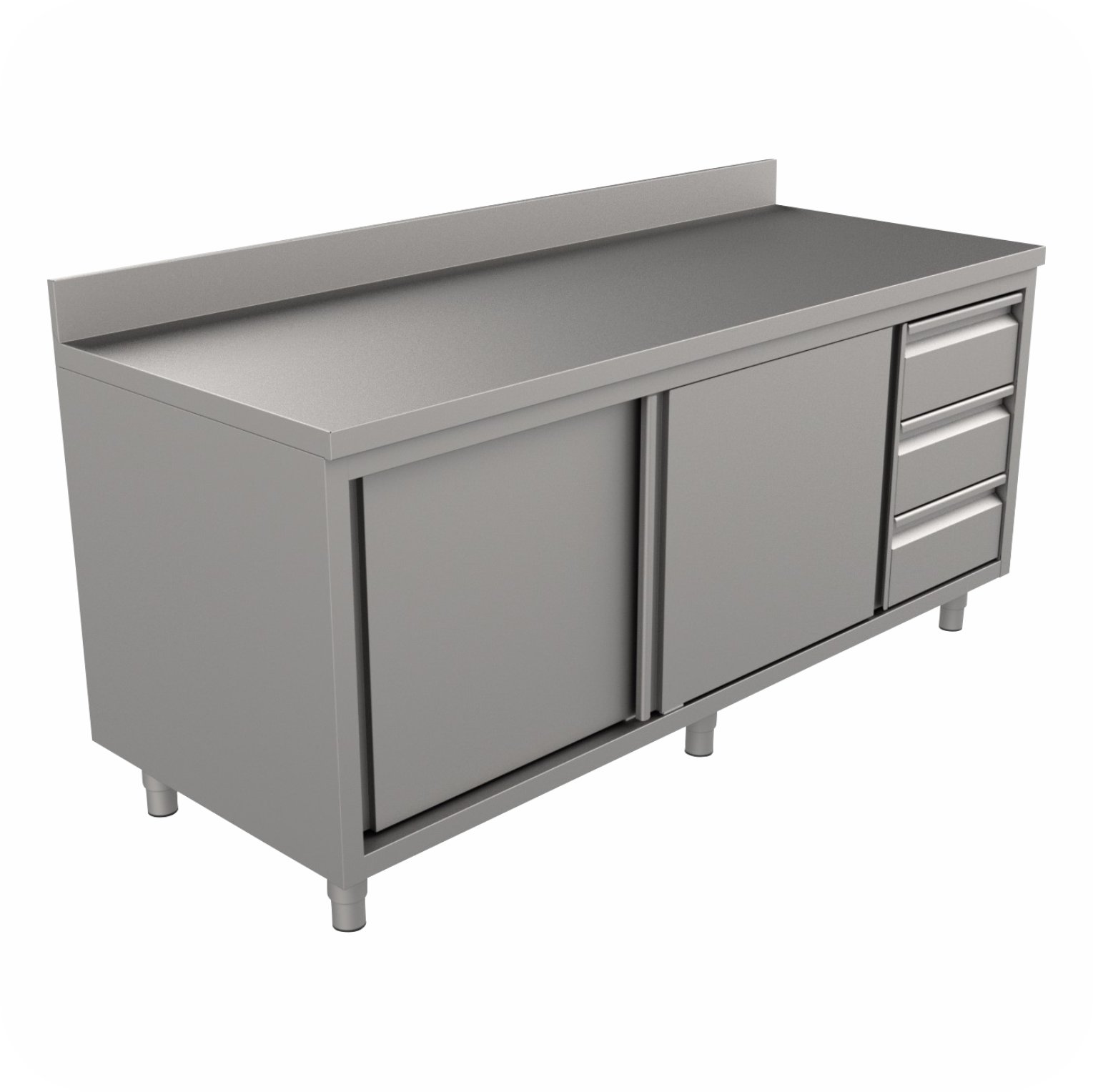 1600x70x85 Werktafel Lade Links Met Schuifdeuren + Opstaande Rand WTS-1607085-SL