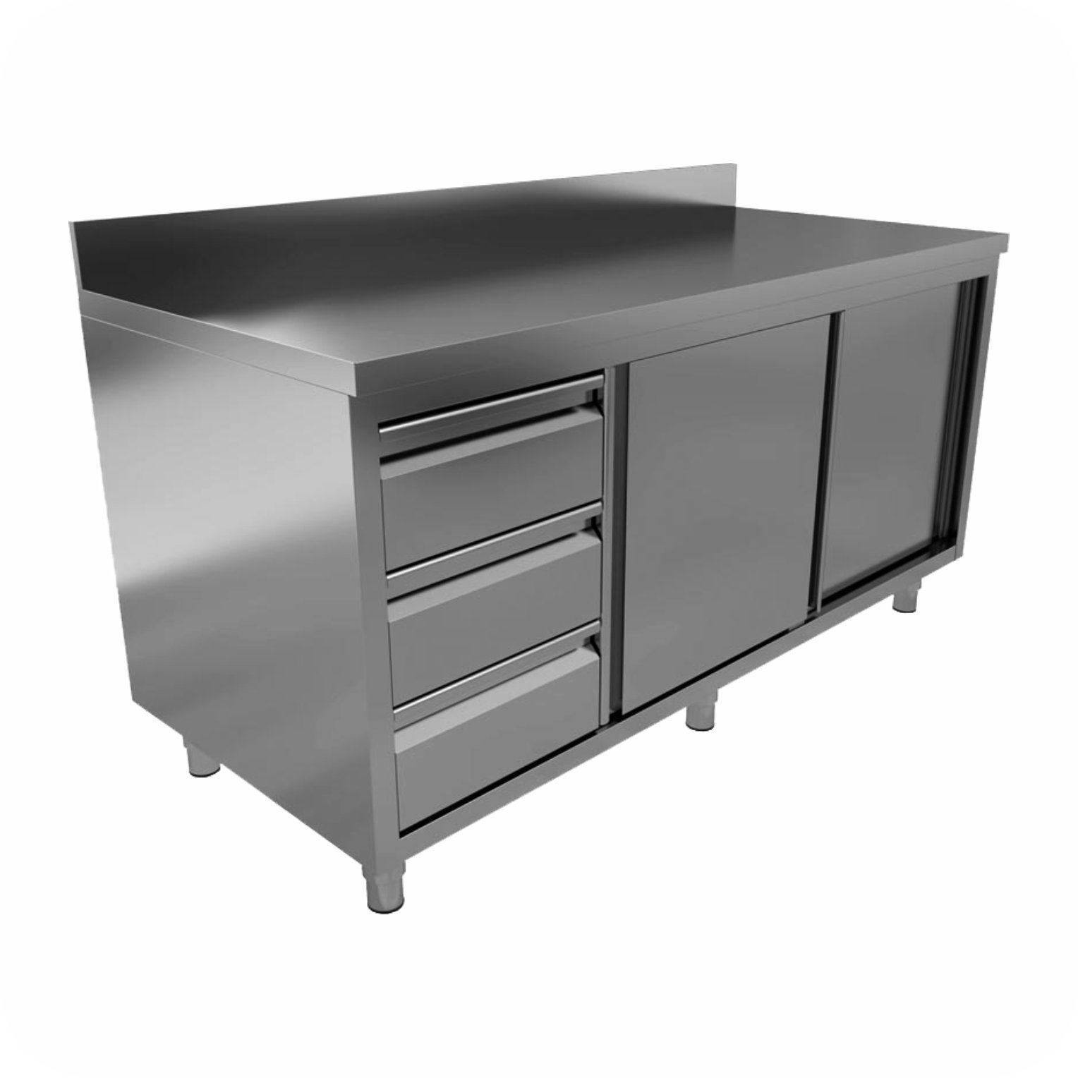 1500x70x85 Werktafel Lade Rechts Met Schuifdeuren + Opstaande Rand WTS-1507085-SR