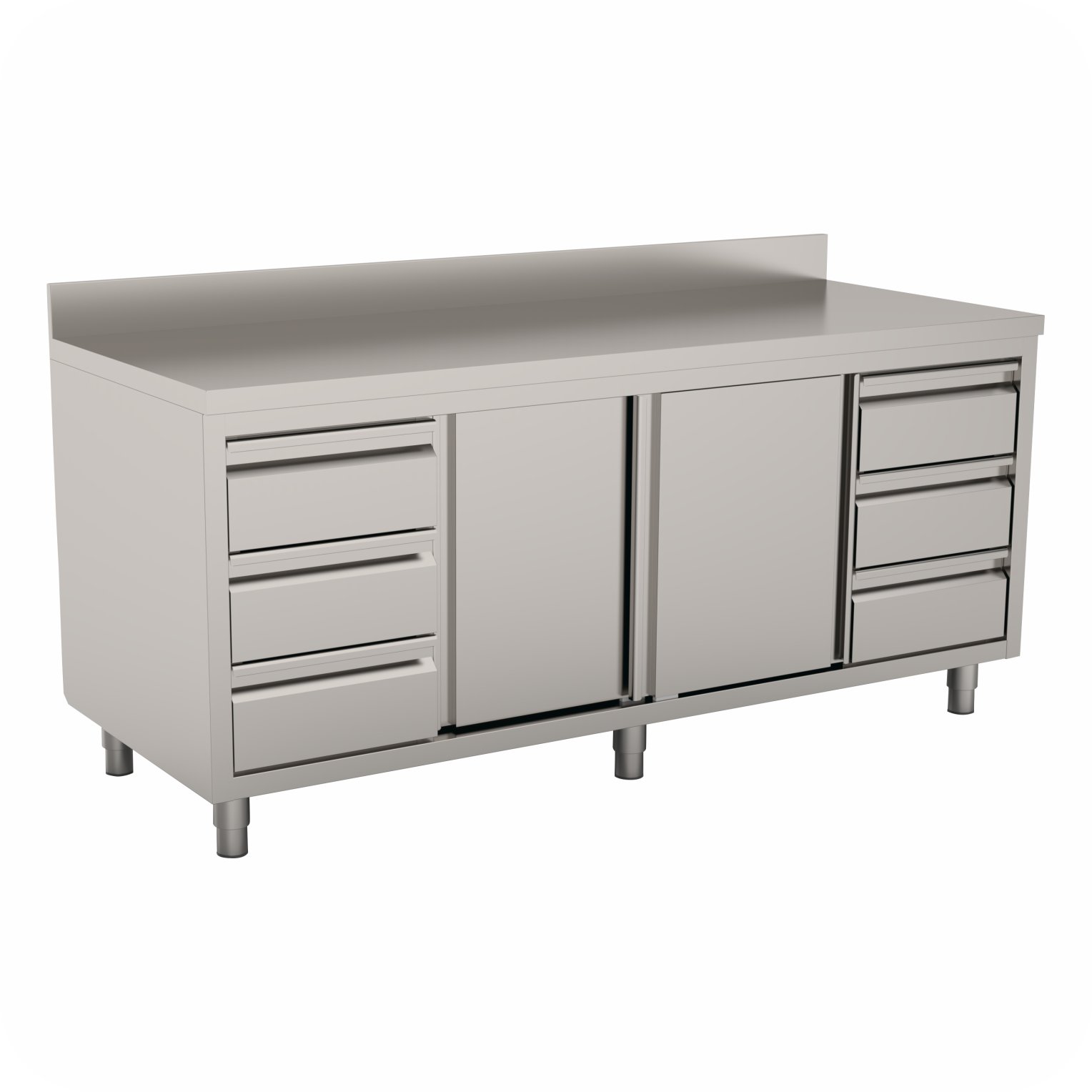 1800x70x85 Werktafel Met 3L+3R Lade En Schuifdeuren + Rand WTS-1807085-RLS